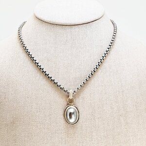 VTG Sterling Silver 925 Gray Pearl Bezel Set Pendant Necklace Size 16" Length